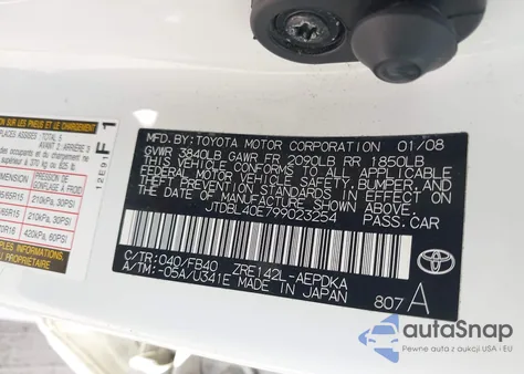 2009 Toyota Corolla from USA, damaged, VIN JTDBL40E799023254